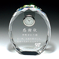 感謝状の名入れクリスタル楯(盾)時計付き
