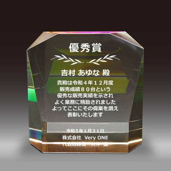 名入れクリスタル楯 盾 表彰状 感謝状 賞状 記念楯 表彰楯 受賞記念品 叙勲祝い